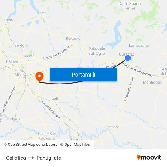 Cellatica to Pantigliate map