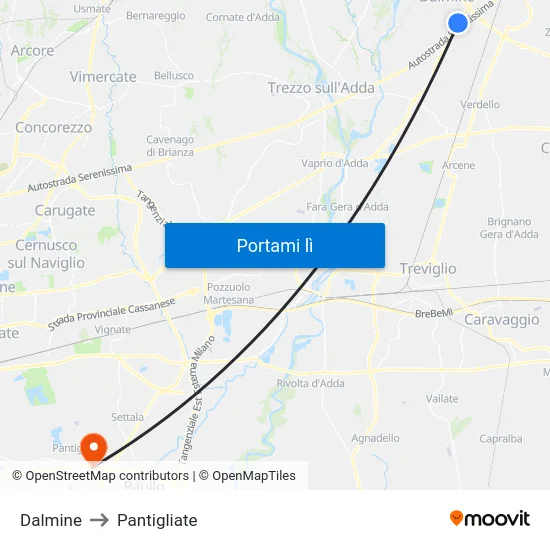 Dalmine to Pantigliate map