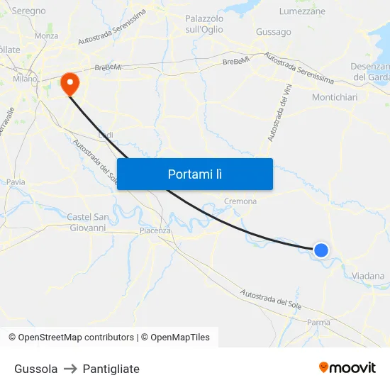Gussola to Pantigliate map