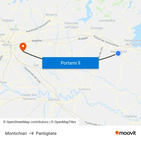 Montichiari to Pantigliate map