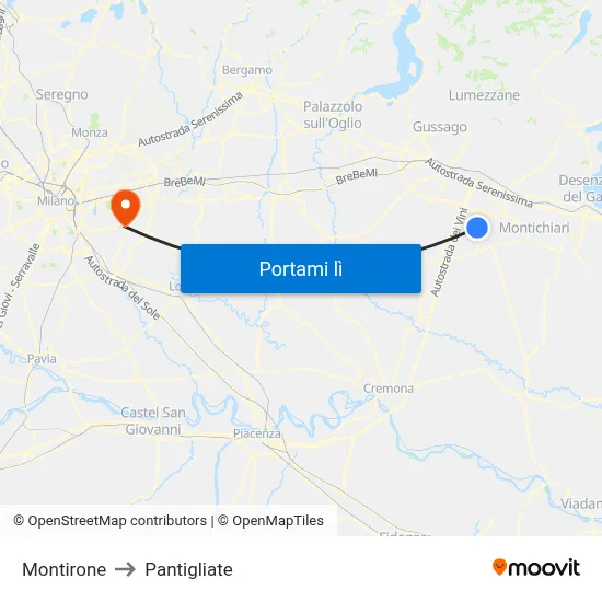 Montirone to Pantigliate map