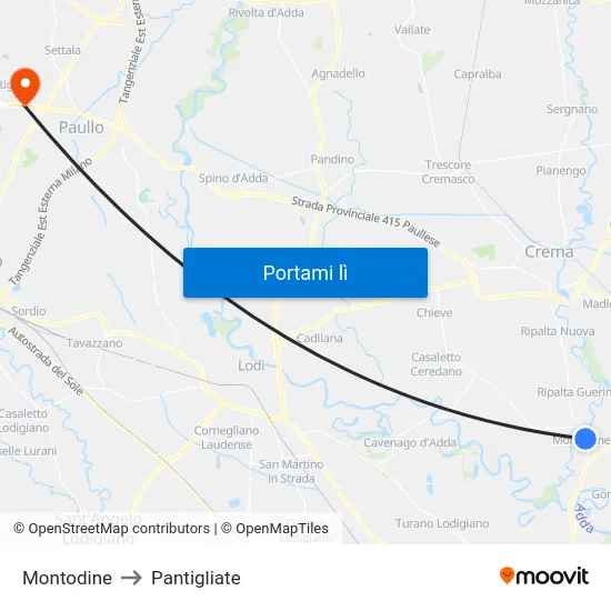 Montodine to Pantigliate map