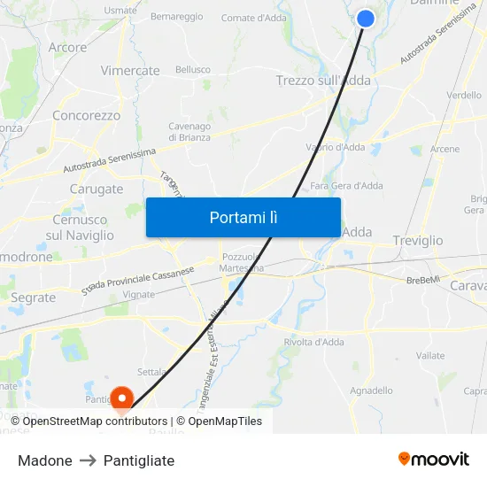 Madone to Pantigliate map