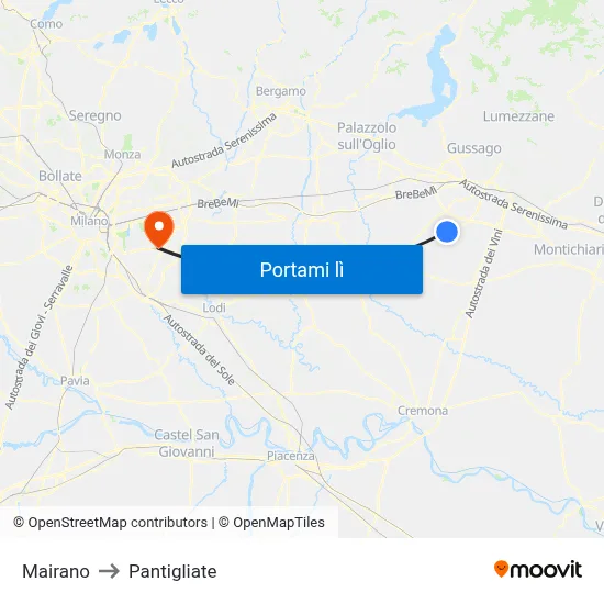 Mairano to Pantigliate map