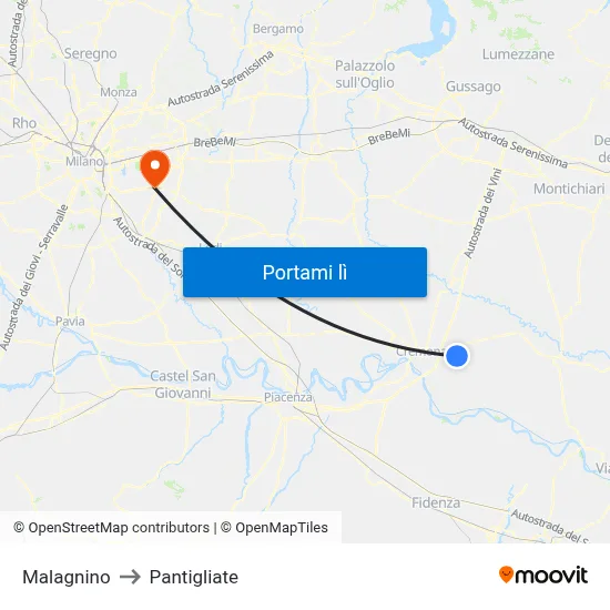 Malagnino to Pantigliate map