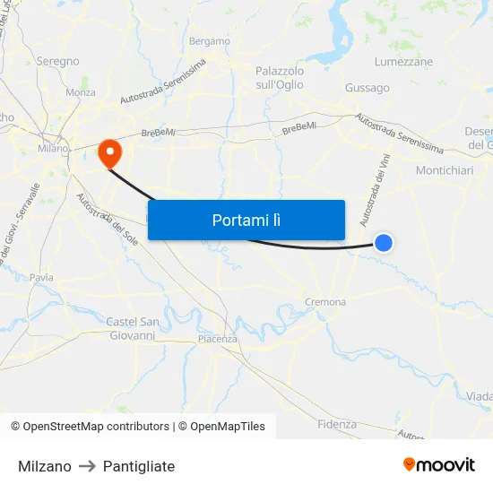 Milzano to Pantigliate map