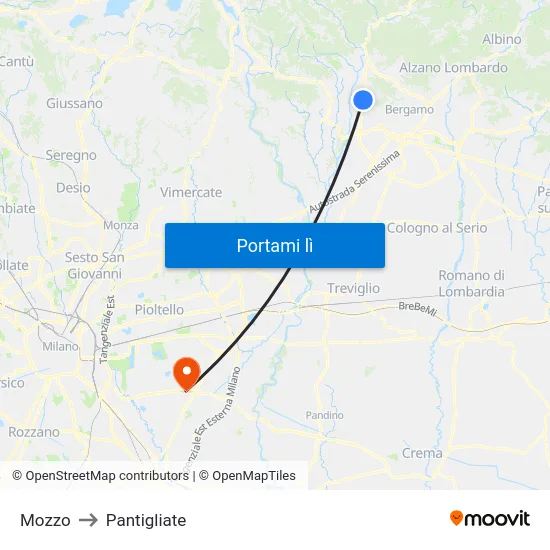 Mozzo to Pantigliate map
