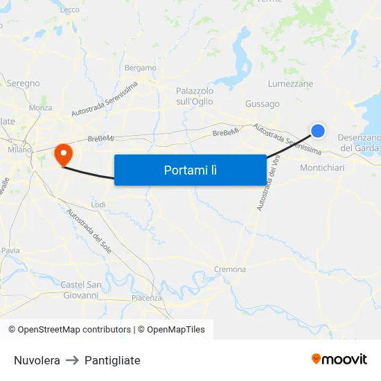 Nuvolera to Pantigliate map