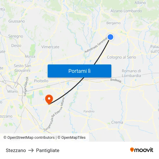 Stezzano to Pantigliate map