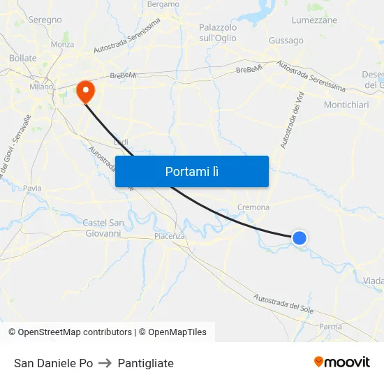 San Daniele Po to Pantigliate map