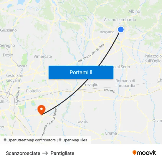 Scanzorosciate to Pantigliate map