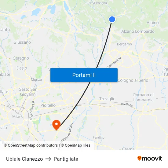 Ubiale Clanezzo to Pantigliate map