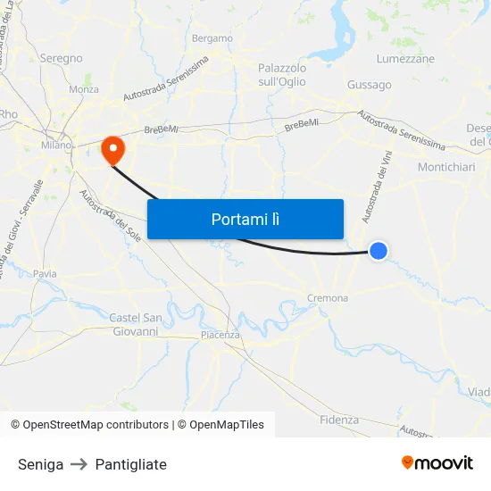 Seniga to Pantigliate map