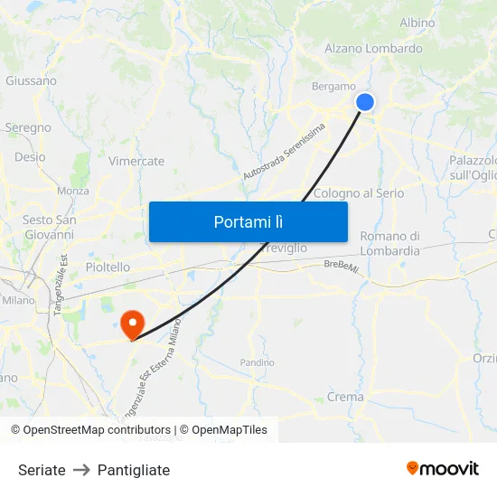 Seriate to Pantigliate map