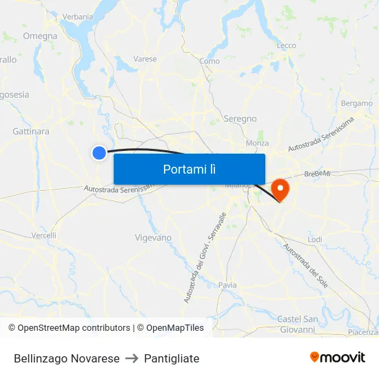 Bellinzago Novarese to Pantigliate map