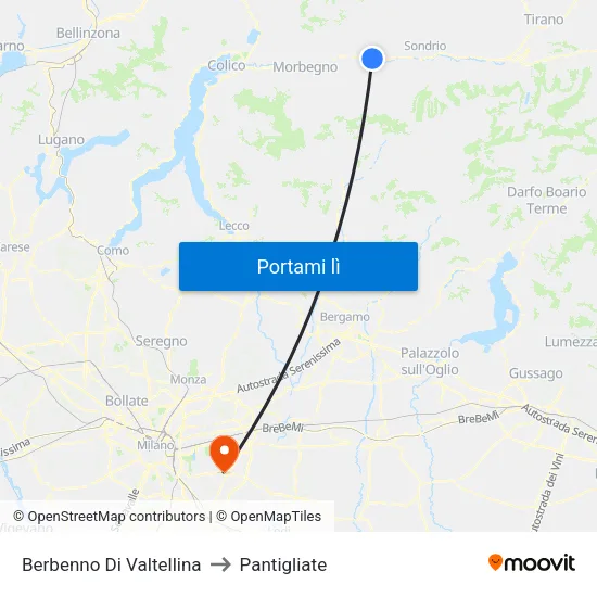 Berbenno Di Valtellina to Pantigliate map