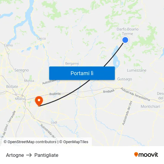 Artogne to Pantigliate map