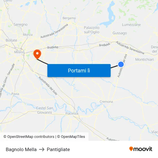 Bagnolo Mella to Pantigliate map