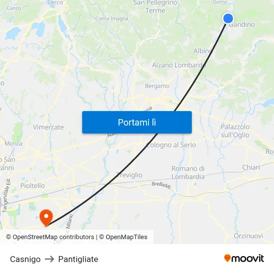Casnigo to Pantigliate map
