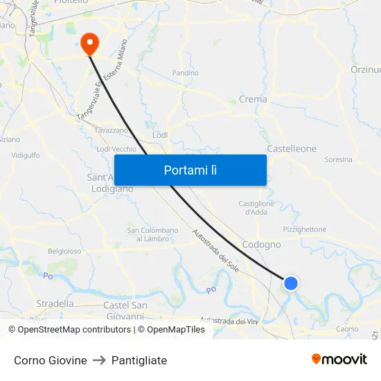 Corno Giovine to Pantigliate map