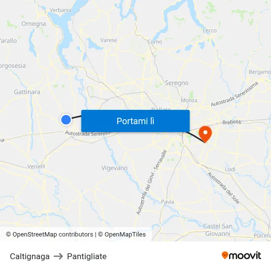 Caltignaga to Pantigliate map