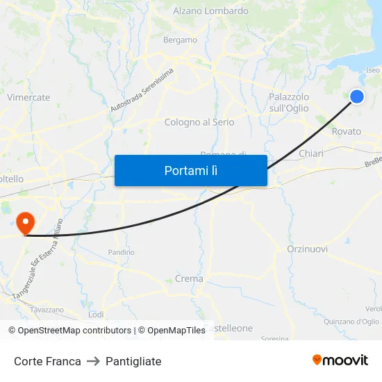 Corte Franca to Pantigliate map
