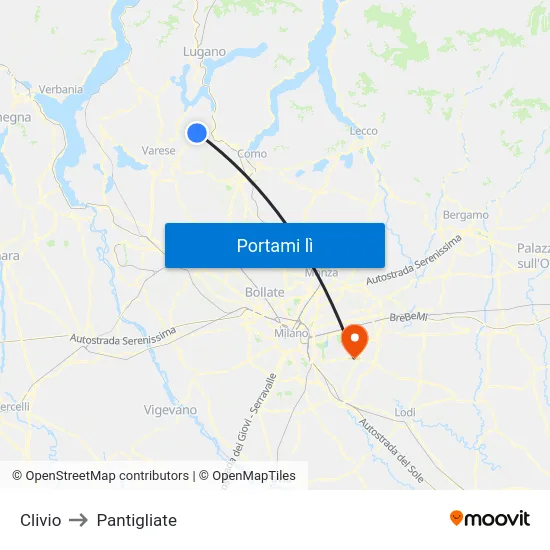 Clivio to Pantigliate map