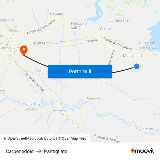 Carpenedolo to Pantigliate map