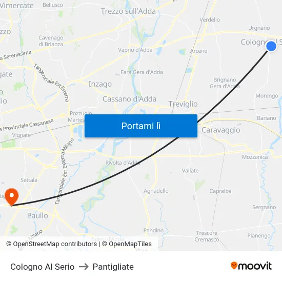 Cologno Al Serio to Pantigliate map
