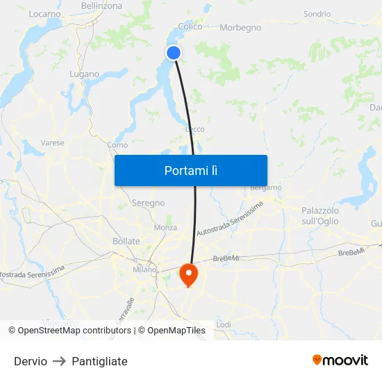 Dervio to Pantigliate map