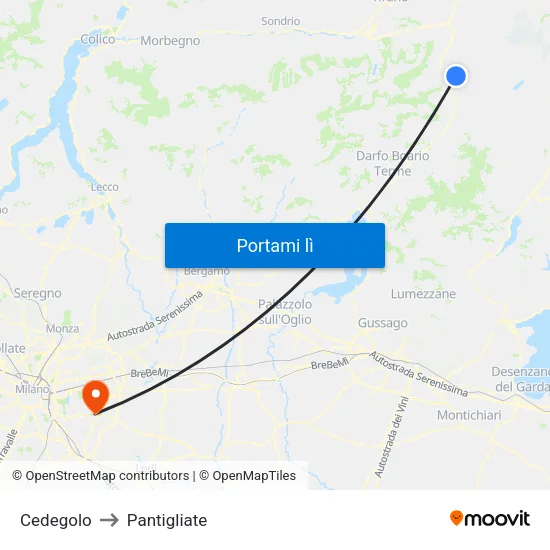 Cedegolo to Pantigliate map