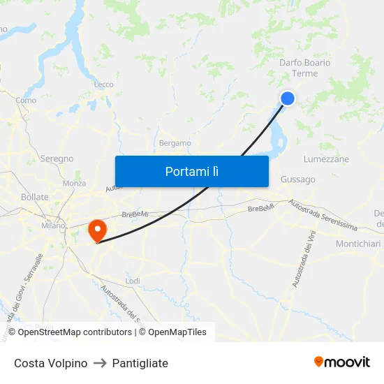 Costa Volpino to Pantigliate map