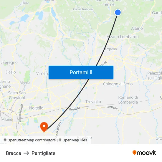 Bracca to Pantigliate map