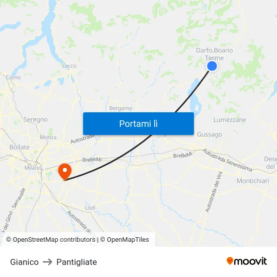 Gianico to Pantigliate map