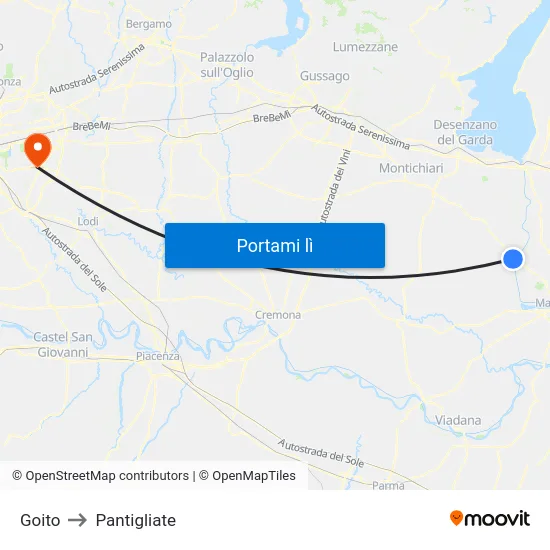 Goito to Pantigliate map
