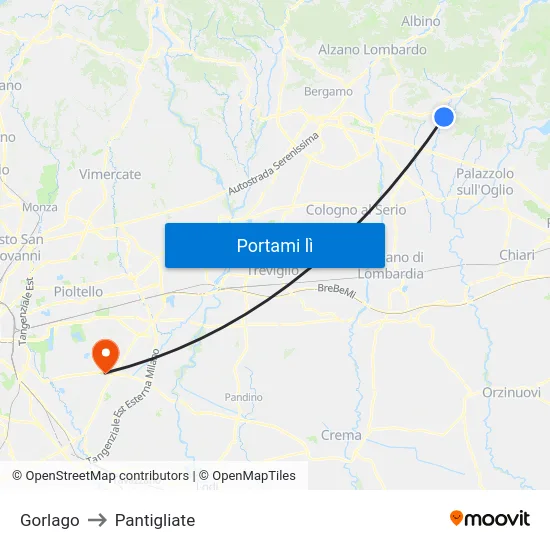 Gorlago to Pantigliate map