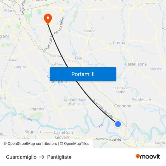 Guardamiglio to Pantigliate map
