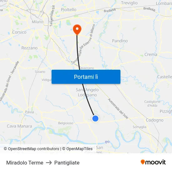Miradolo Terme to Pantigliate map