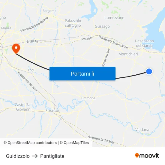 Guidizzolo to Pantigliate map