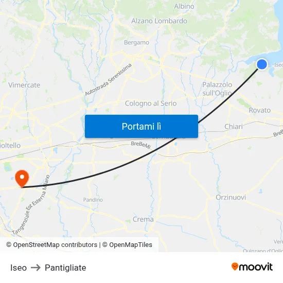 Iseo to Pantigliate map