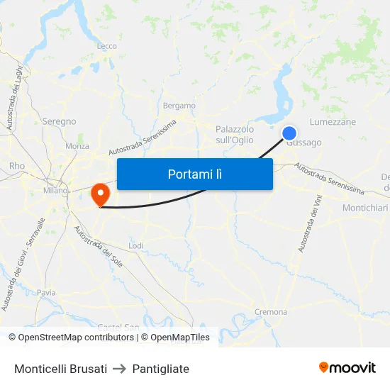 Monticelli Brusati to Pantigliate map