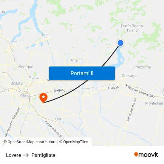Lovere to Pantigliate map