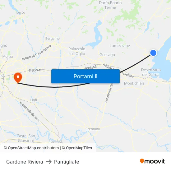 Gardone Riviera to Pantigliate map