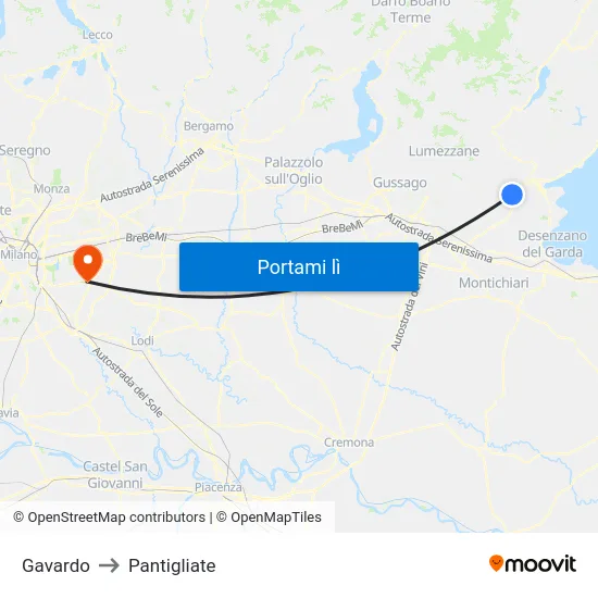 Gavardo to Pantigliate map