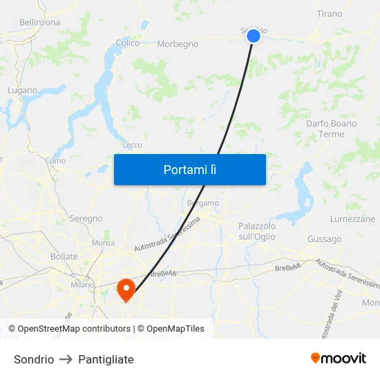 Sondrio to Pantigliate map