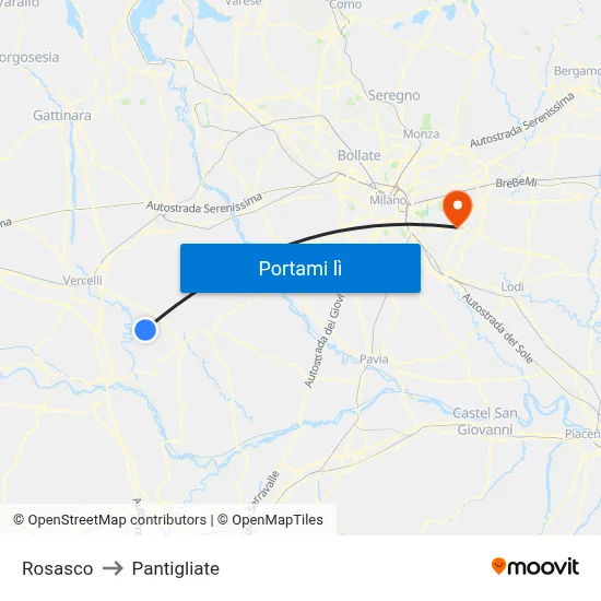 Rosasco to Pantigliate map