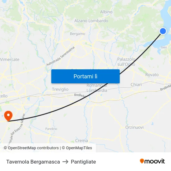 Tavernola Bergamasca to Pantigliate map