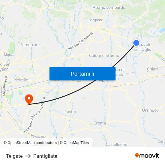 Telgate to Pantigliate map