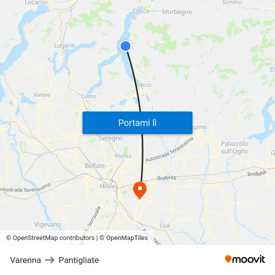 Varenna to Pantigliate map