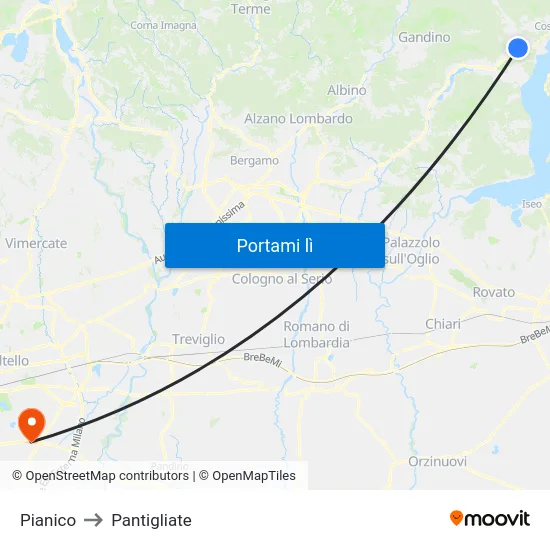 Pianico to Pantigliate map